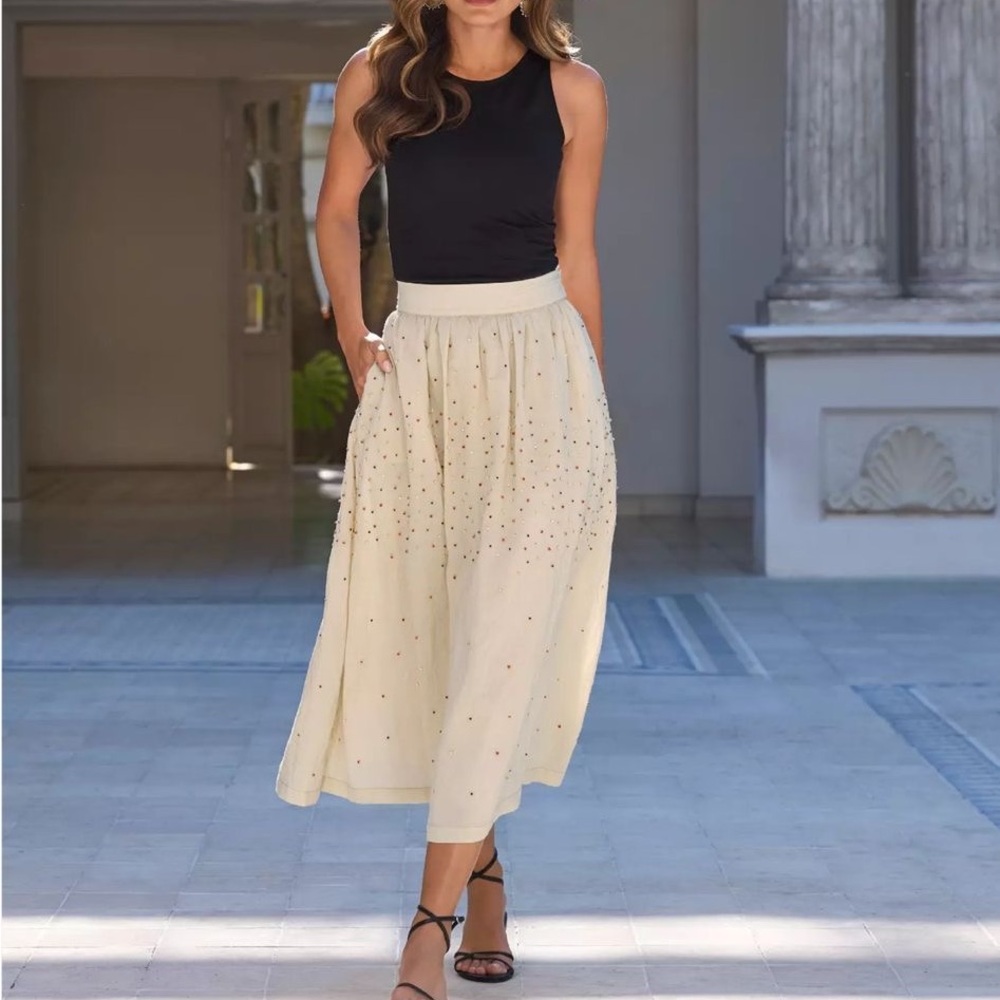 Boston Proper Cream Midi Skirt